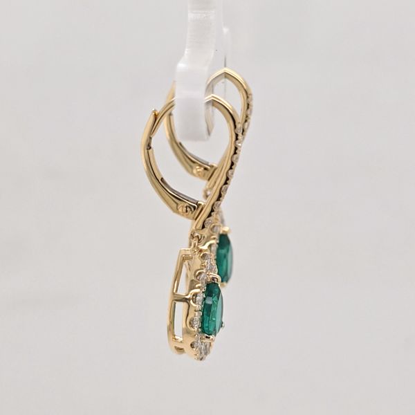 YG Emerald and Diamond Dangle Earrings Image 2 Carroll's Jewelers Doylestown, PA