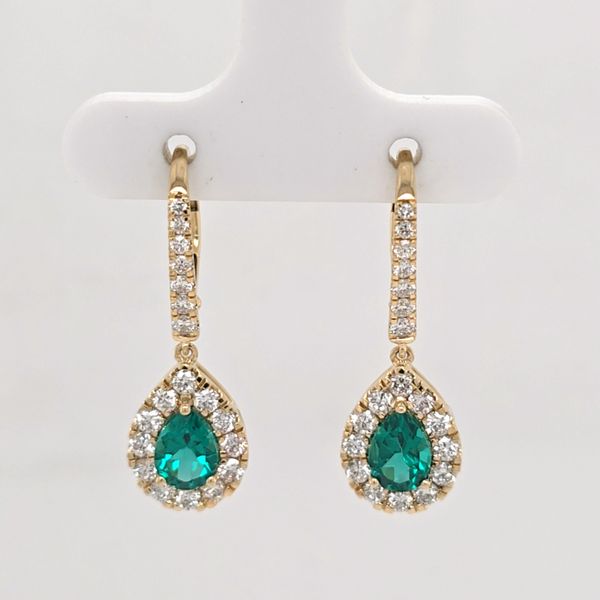 YG Emerald and Diamond Dangle Earrings Carroll's Jewelers Doylestown, PA