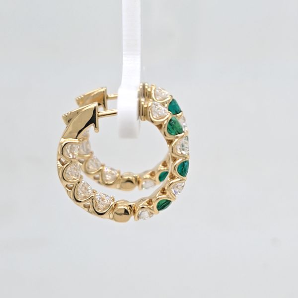 YG Emerald and Diamond Hoop Earrings Image 3 Carroll's Jewelers Doylestown, PA
