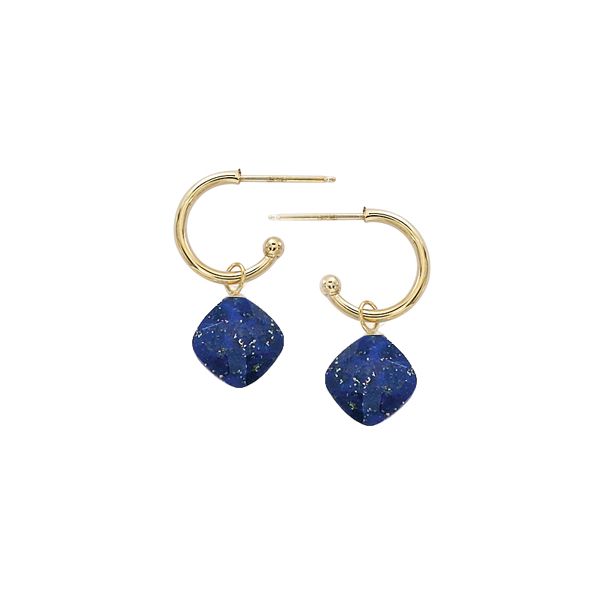 14kt Yellow Gold Lapis Drops on Hoop Earrings Carroll's Jewelers Doylestown, PA