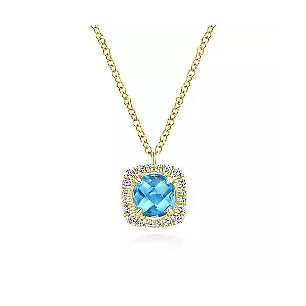 14kt YG Blue Topaz and Diamond Pendant Carroll's Jewelers Doylestown, PA