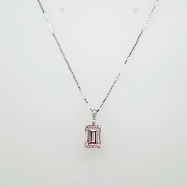 14kt WG Pink Moissanite and Diamond Pendant Carroll's Jewelers Doylestown, PA
