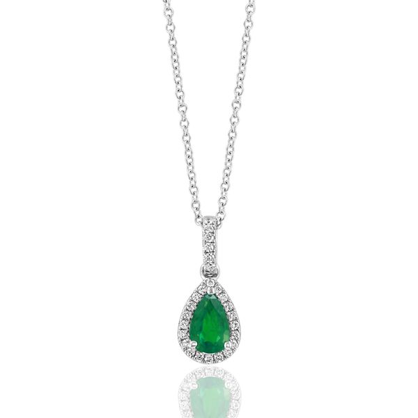 14kt WG Emerald and Diamond Halo Pendant Carroll's Jewelers Doylestown, PA
