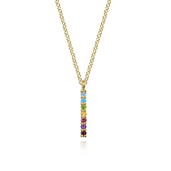 14kt YG multi color gemstone bar necklace similar item image