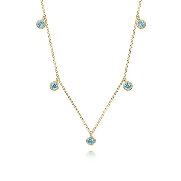 14kt YG Blue Topaz Dangle Station Necklace similar item image