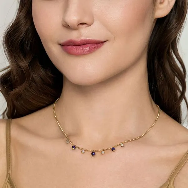 14kt YG lapis and white sapphire dangle station necklace Image 2 Carroll's Jewelers Doylestown, PA