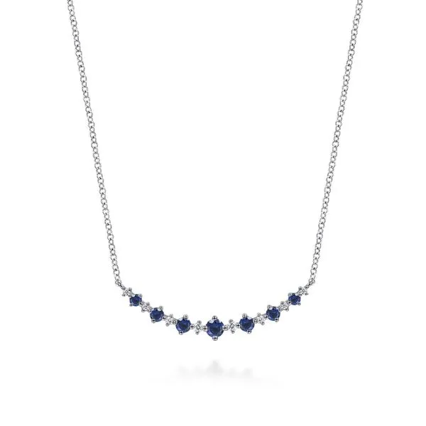 14kt wG Sappire and Diamod curved bar necklace Carroll's Jewelers Doylestown, PA