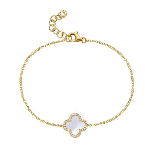 14kt YG Mother of Pearl and Diamond Clover Bracelet Carroll's Jewelers Doylestown, PA