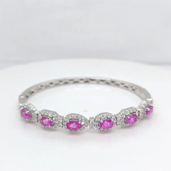 14kt WG Pink Sapphire and Diamond Bangle Bracelet Image 3 Carroll's Jewelers Doylestown, PA