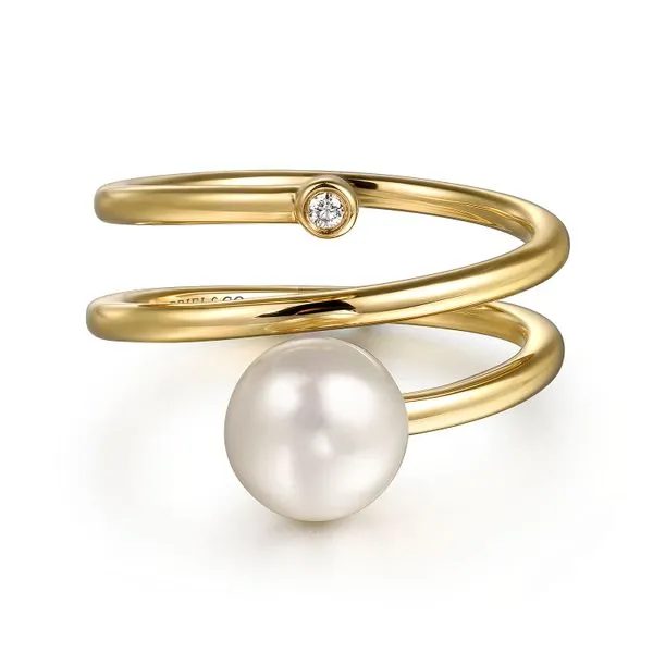 14kt YG Pearl and Diamond Bypass Ring thumb image 1
