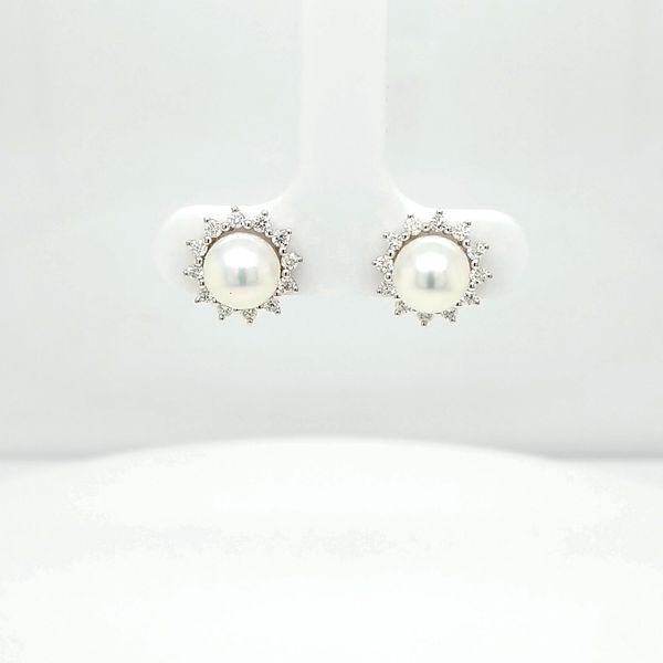 14kt WG Pearl and Diamond Cluster Earrings Carroll's Jewelers Doylestown, PA