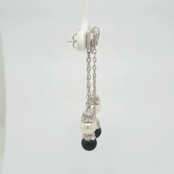 14kt WG Black & White Pearl and Diamond Earrings