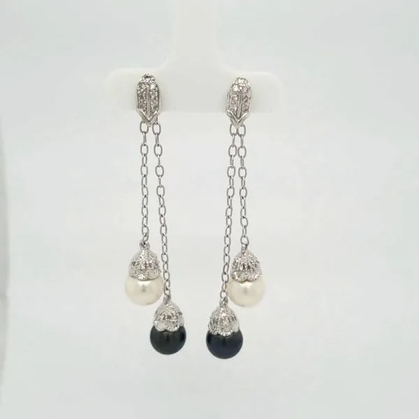 14kt WG Black & White Pearl and Diamond Earrings