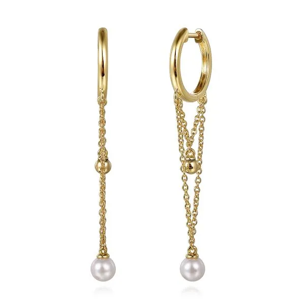 14kt YG Gabriel Dangle Pearl Earrings