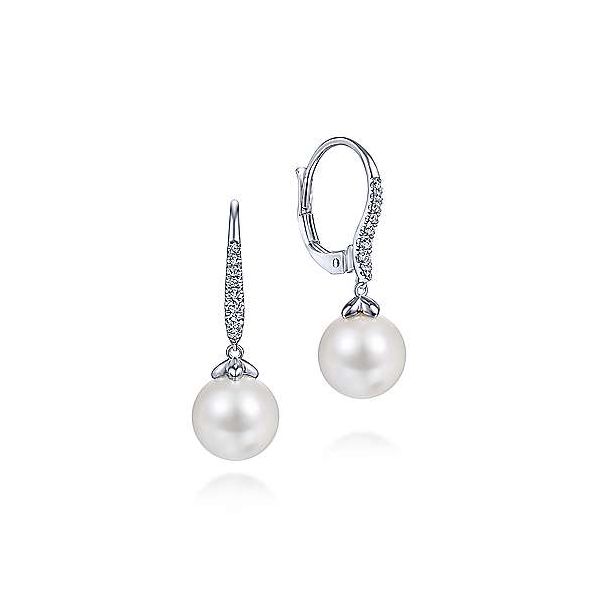 14kt WG Pearl and Diamond Drop Earrings Carroll's Jewelers Doylestown, PA