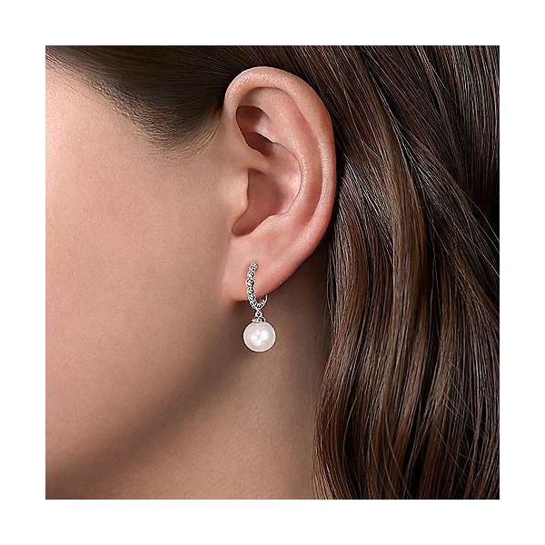 SS Pearl Drop Huggie Earrings Image 2 Carroll's Jewelers Doylestown, PA