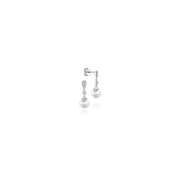 14kt WG Pearl and Diamond drop earrings Carroll's Jewelers Doylestown, PA