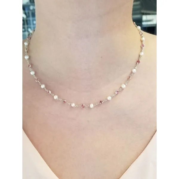 14kt WG Pearl and Pink Tourmaline necklace thumb image 2