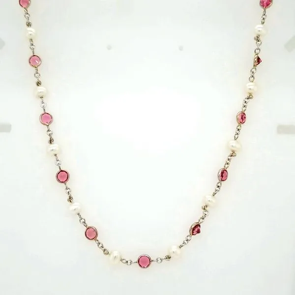 14kt WG Pearl and Pink Tourmaline necklace thumb image 1