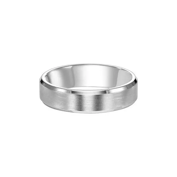10kt WG Flat Bevel Edge Carved Wedding Band