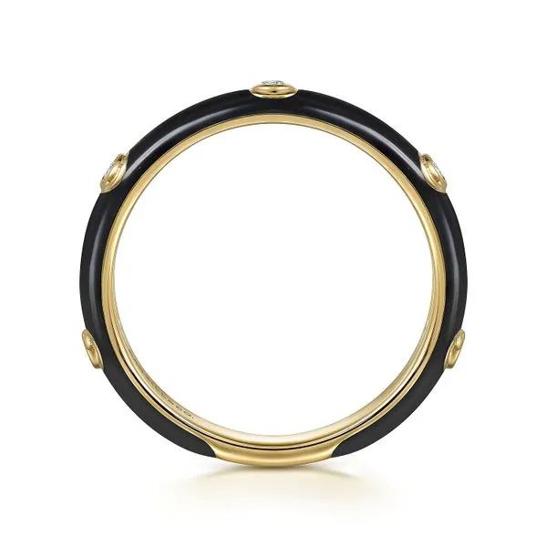 14kt Yellow gold Black Enamel and Diamond Stack Band