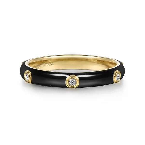14kt Yellow gold Black Enamel and Diamond Stack Band