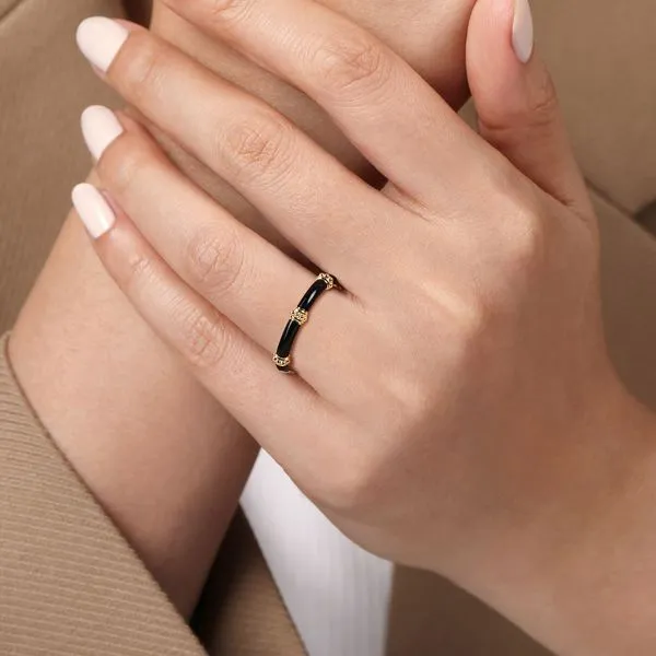 Gabriel 14kt YG Black Enamel Stacking Band