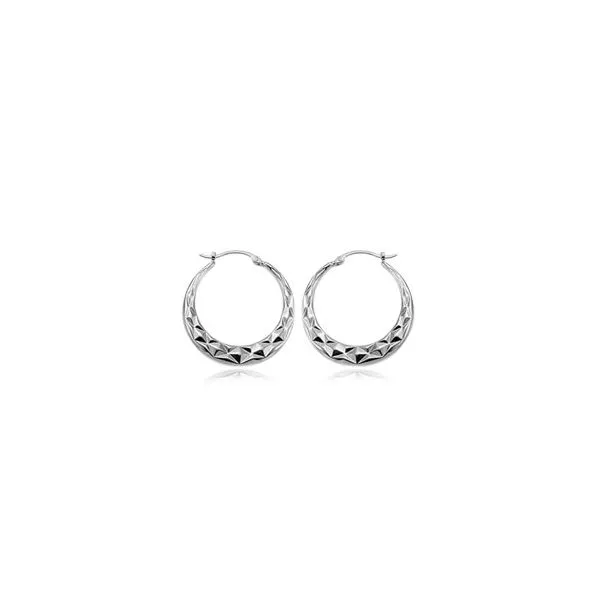 14kt WG Medium Diamond Cut Hoop Earrings Carroll's Jewelers Doylestown, PA