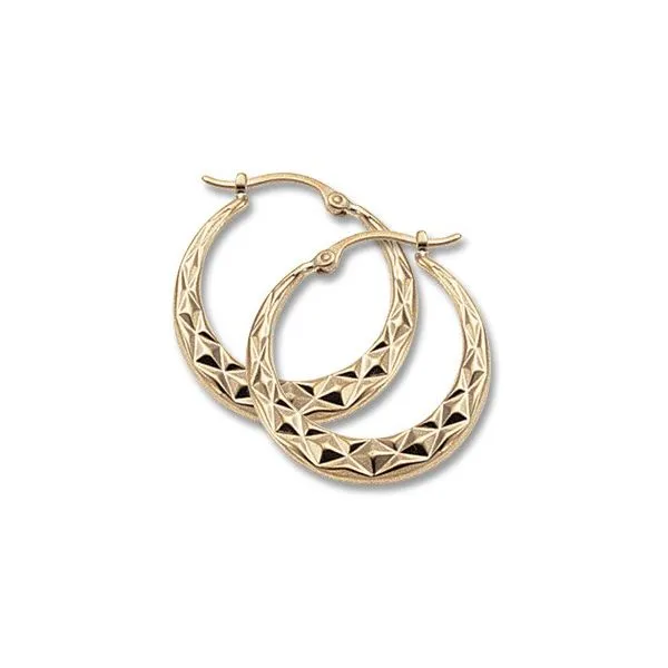 14kt YG fancy design hoop earrings Carroll's Jewelers Doylestown, PA