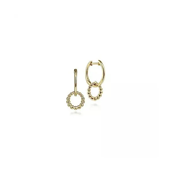 14kt YG Hoops with Beaded Circle drops Carroll's Jewelers Doylestown, PA