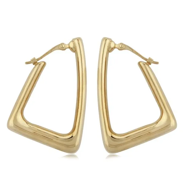14 Karat Yellow Medium Squared Edge Triangular Hoop Earrings Carroll's Jewelers Doylestown, PA