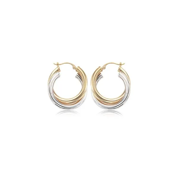 14 Karat Two Toned Double 3x20mm Medium Hoop Earrings