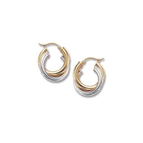 Two Tone 14 Karat Medium Intertwined Double Hoop Earrings (3 x 18mm) Carroll's Jewelers Doylestown, PA