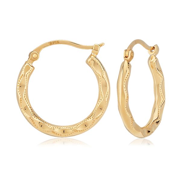 14kt YG fancy design hoop earrings Carroll's Jewelers Doylestown, PA
