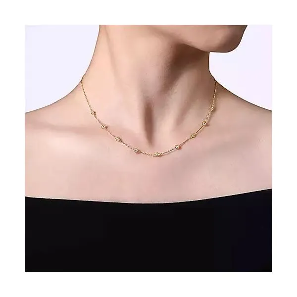 14kt YG Bead Station necklace