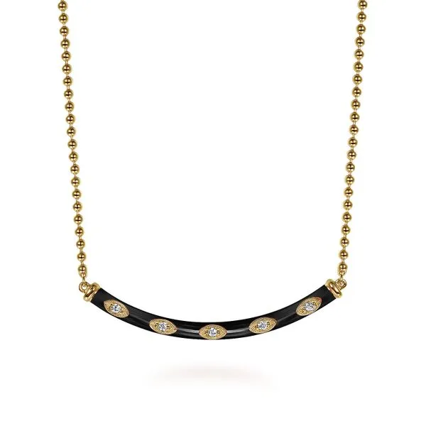 14kt YG Gabriel Enamel and Diamond Bar Necklace