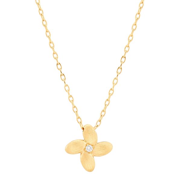 14kt YG Flower necklace with diamond Carroll's Jewelers Doylestown, PA