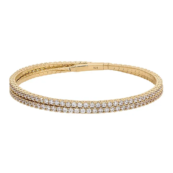 SS Double Row CZ Bangle Bracelet
