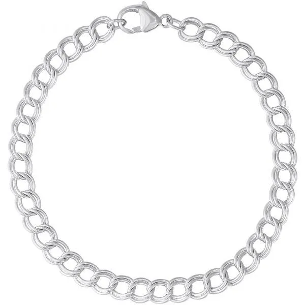 Sterling Silver Petite Double Link Curb Classic Charm Bracelet 7