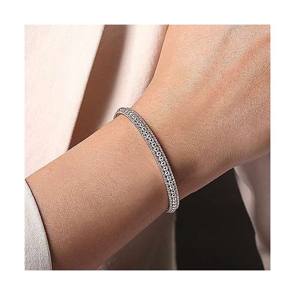 SS Beaded Open Cuff Bangle Image 2 Carroll's Jewelers Doylestown, PA