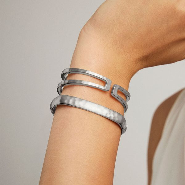 Rhodium Plated Square Bangle Bracelet Image 2 Carroll's Jewelers Doylestown, PA