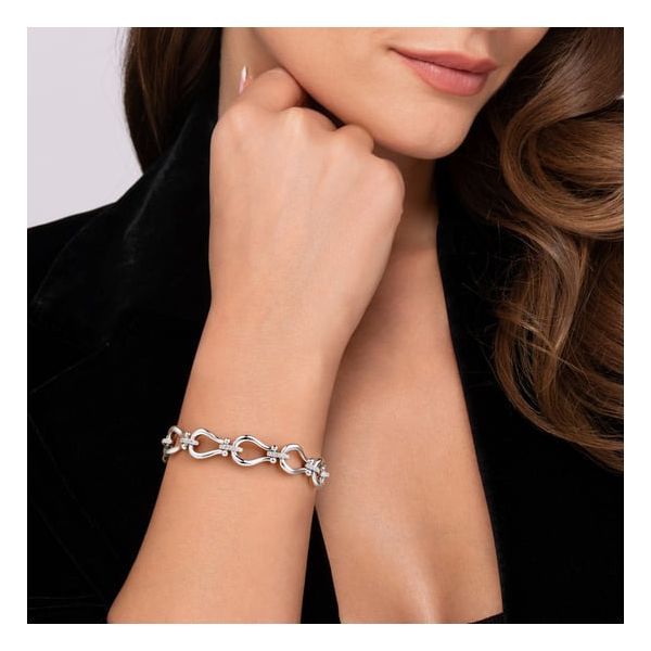 Sterling Stirrup Link Bracelet with White Sapphires Image 3 Carroll's Jewelers Doylestown, PA