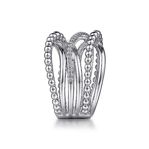 SS Wide Crossover Ring with white sapphire