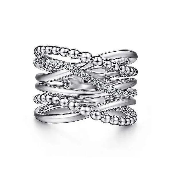 SS Wide Crossover Ring with white sapphire