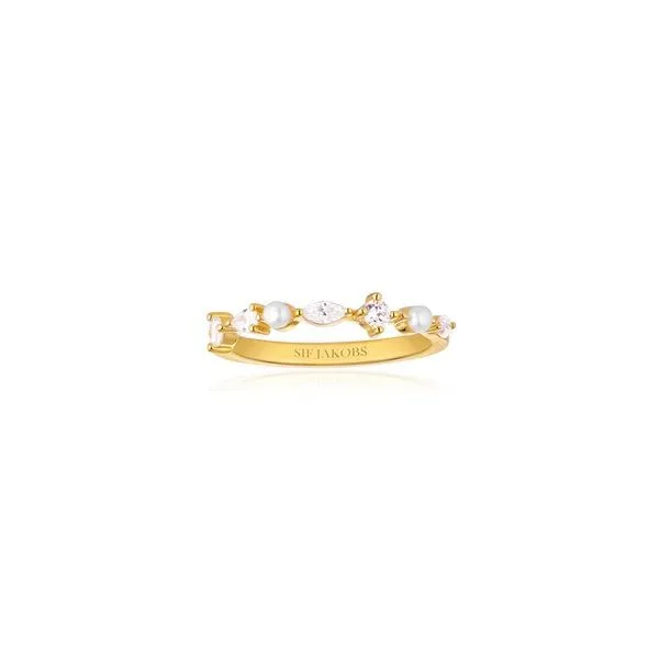 GP/SS Pearl and CZ Stacking Ring