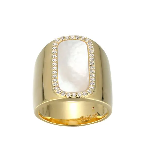 SS/GP Mother of Pearl and CZ Wide Band Ring