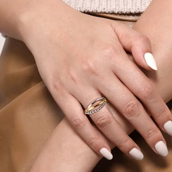 SS/14kt Criss cross Ring