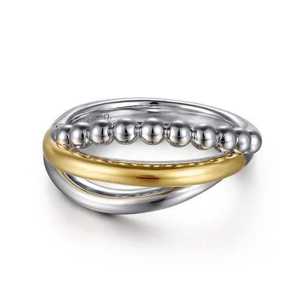 SS/14kt Criss cross Ring