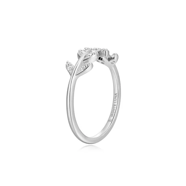 Sterling silver diamond leaf ring