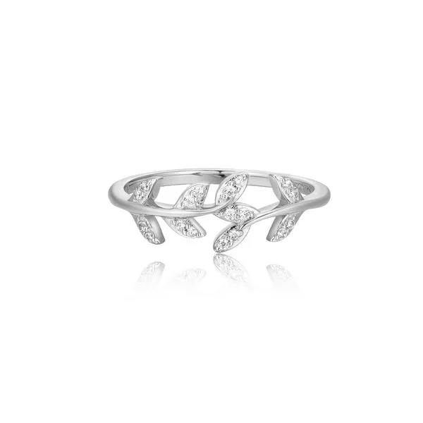 Sterling silver diamond leaf ring